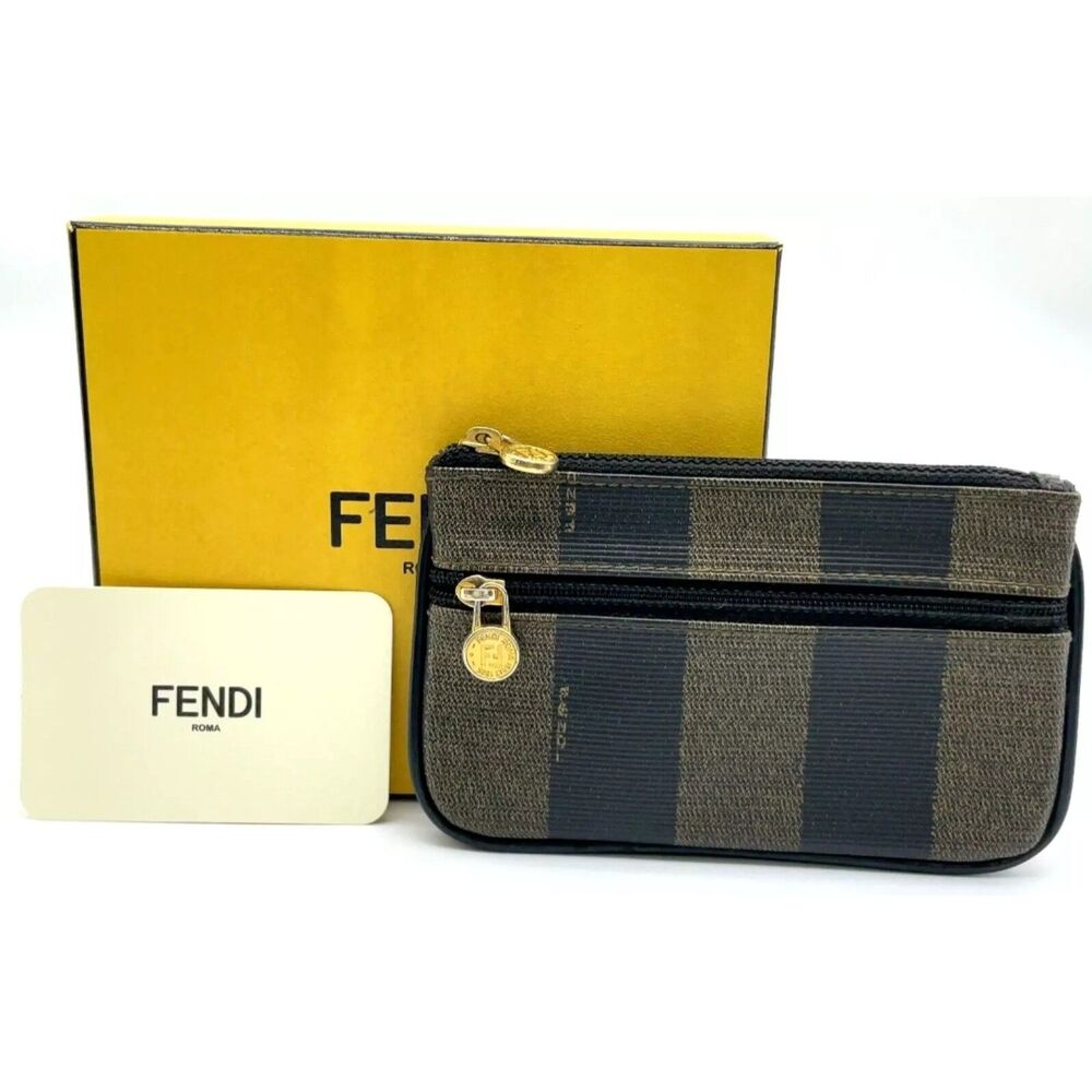 Fendi Pecan Black Leather Coin Case W/Box